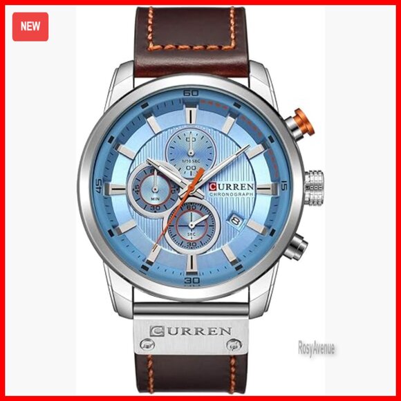 Men's Chronograph Quartz Watch with Leather Strap Water Resistant